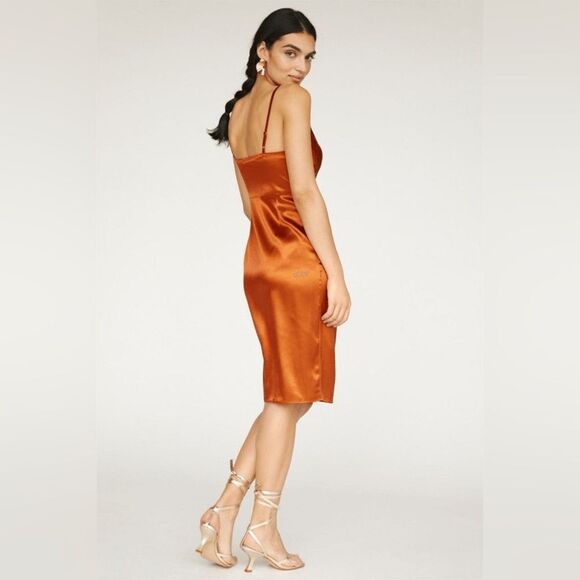 Nikasha X ANTHROPOLOGIE women’s burnt orange Ruched Mini slip Dress size 2 - Picture 3 of 11